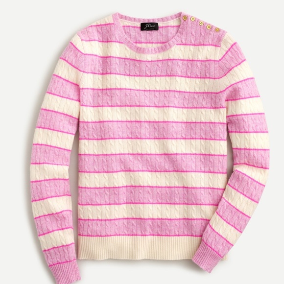 J. Crew Sweaters - NEW J Crew Cable-knit cashmere crewneck sweater with shoulder buttons Medium